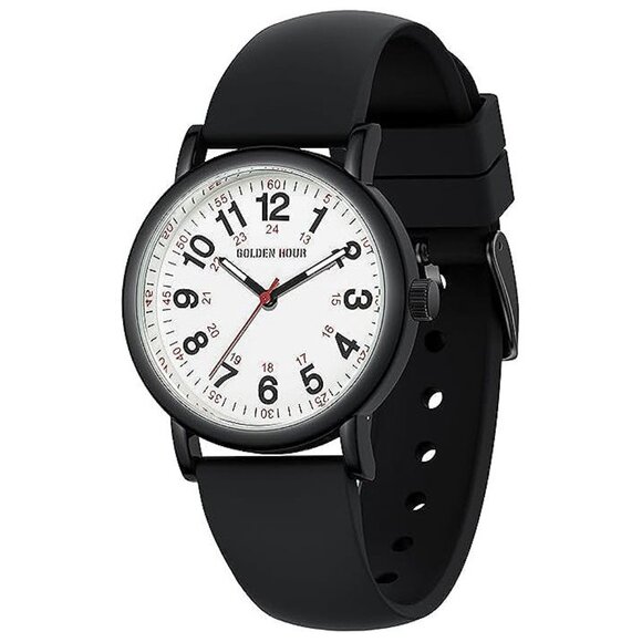 GOLDEN HOUR Waterproof Nurse Watch for Medical , White/Black